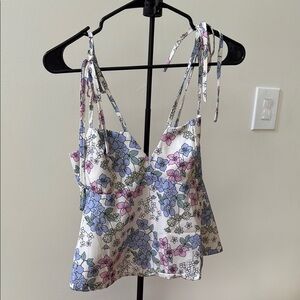 SHEIN Blue and Pink Bustier Tie Front Camisole